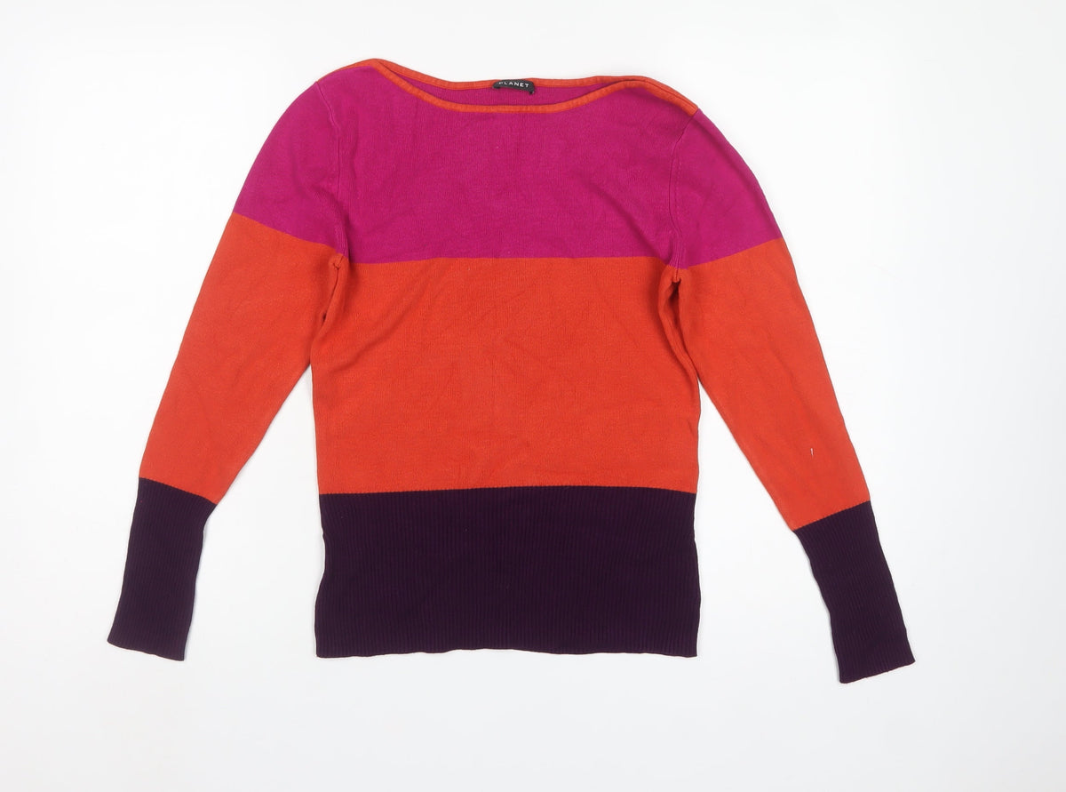 Planet Women Multicoloured Small Colour Block Boat Neck Knit Jumper