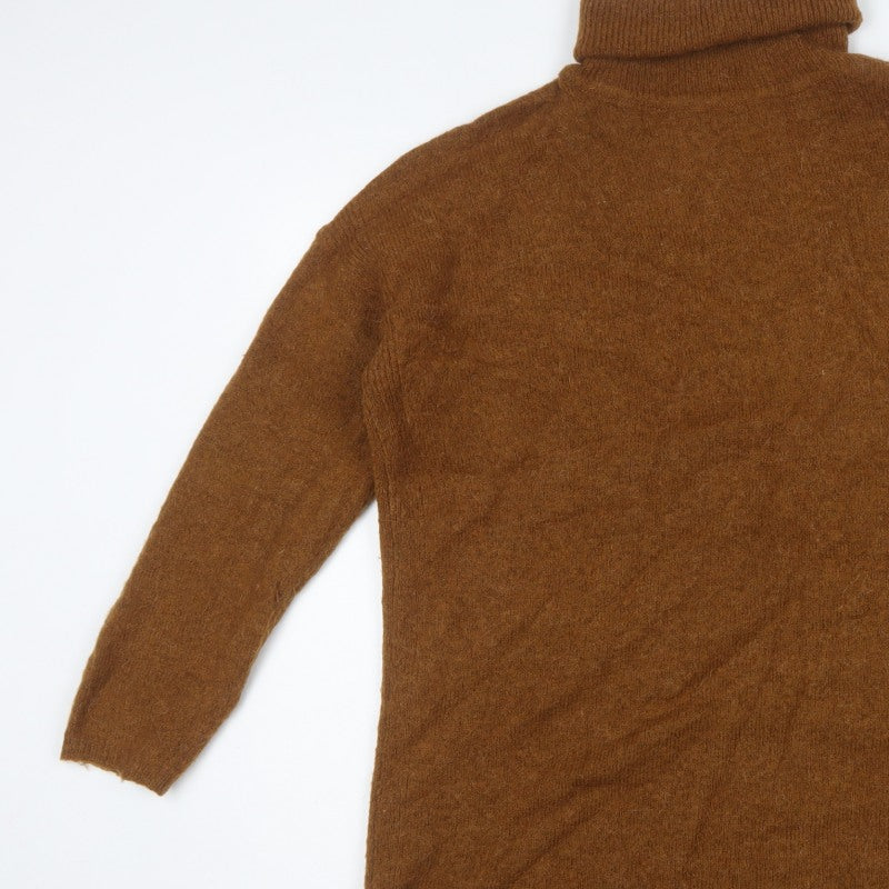 M&S Women Brown L Roll Neck Long Sleeve Knit Tunic Jumper