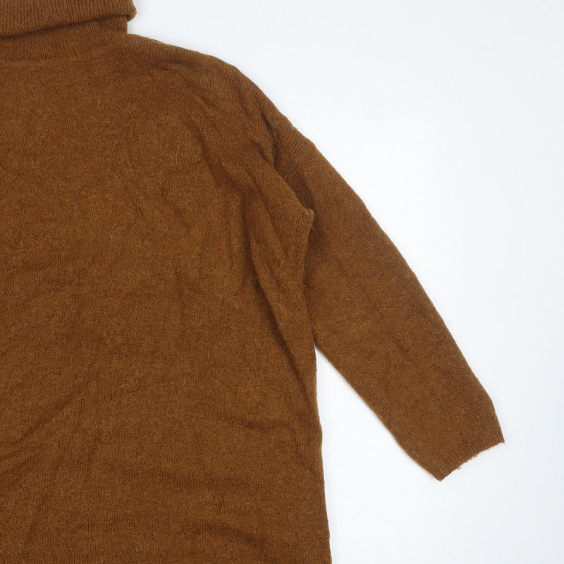 M&S Women Brown L Roll Neck Long Sleeve Knit Tunic Jumper