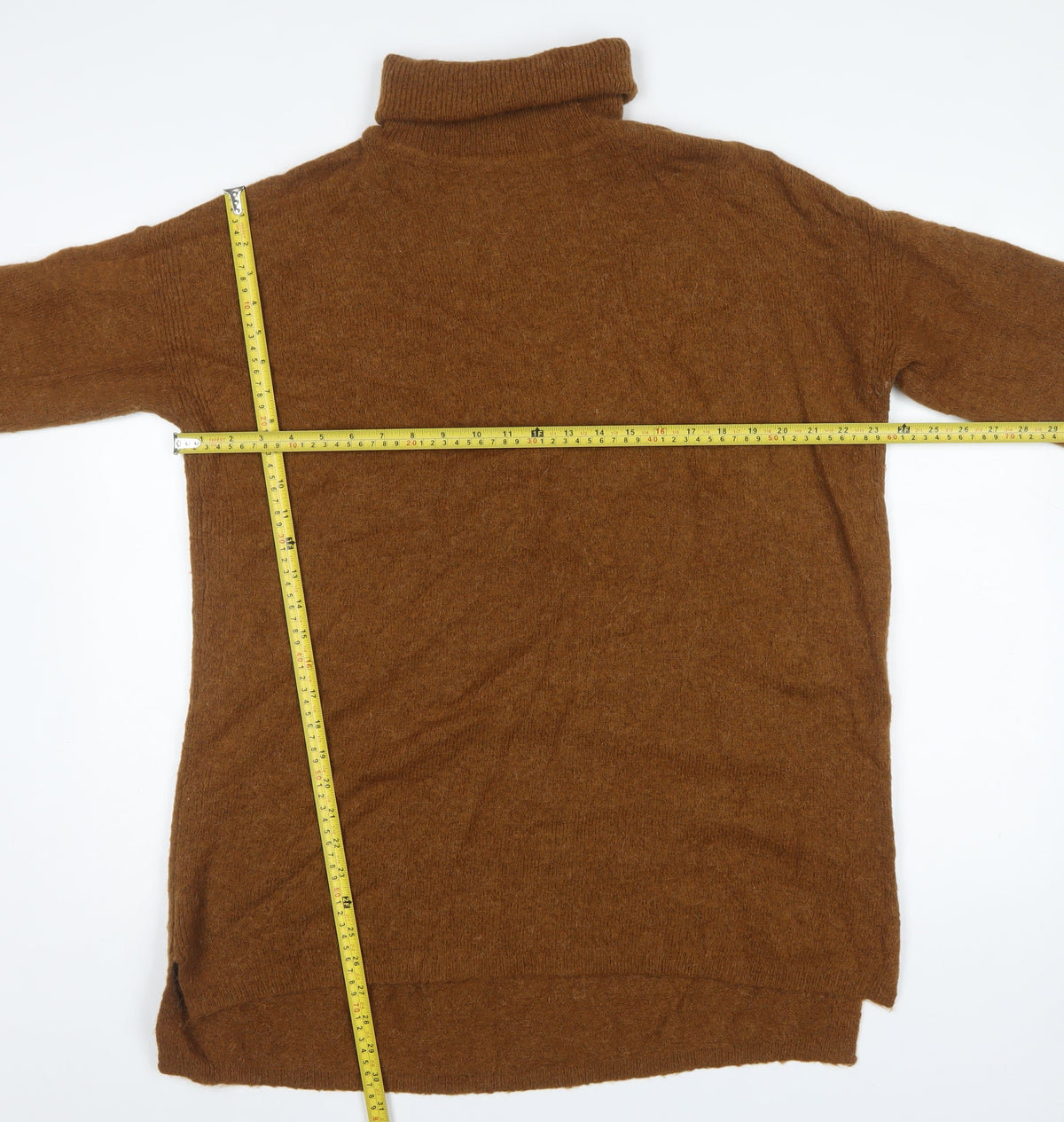 M&S Women Brown L Roll Neck Long Sleeve Knit Tunic Jumper