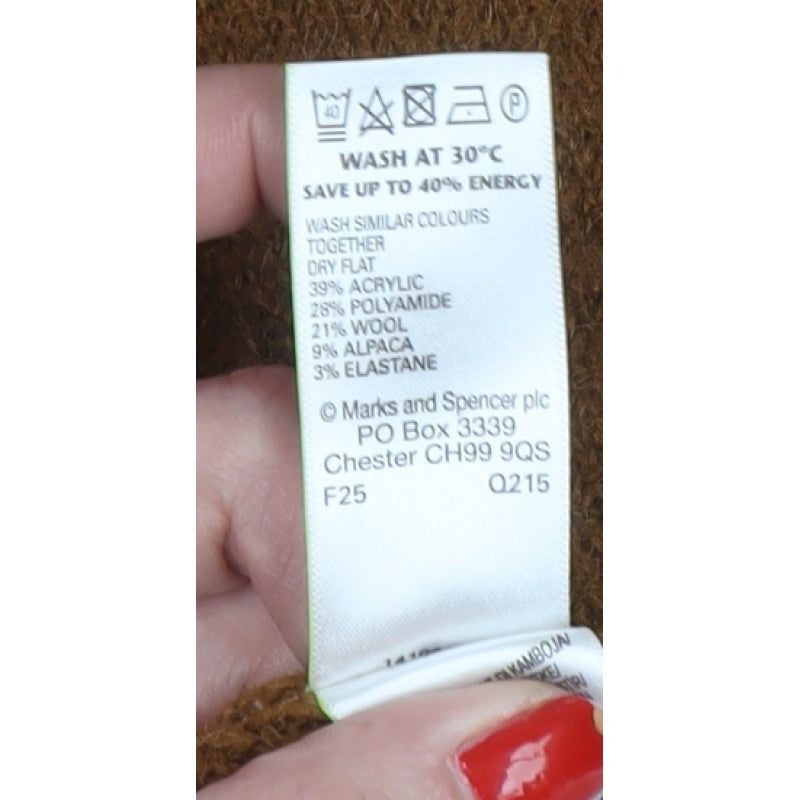 M&S Women Brown L Roll Neck Long Sleeve Knit Tunic Jumper