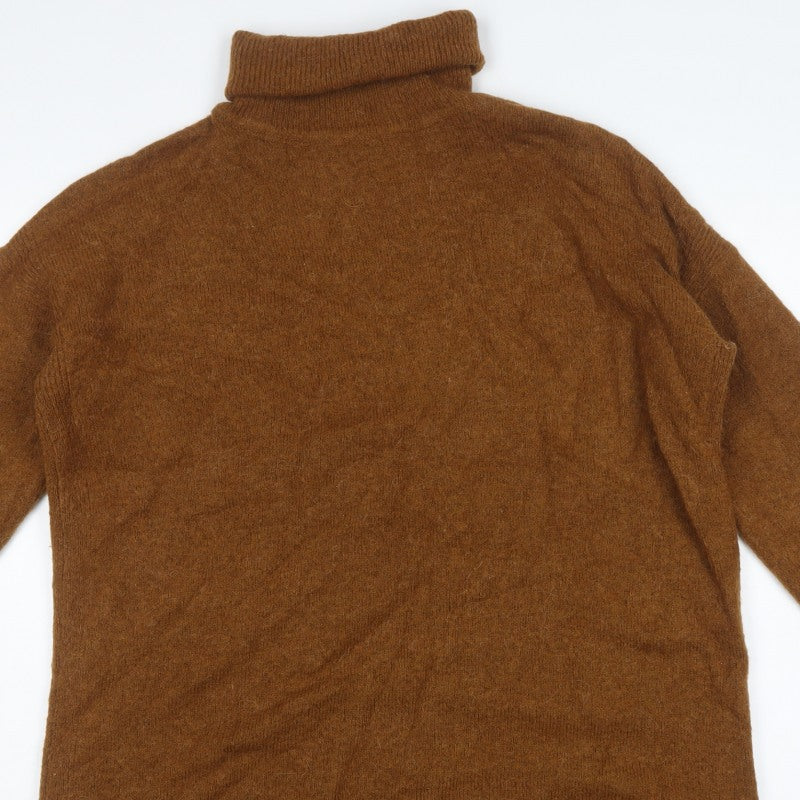 M&S Women Brown L Roll Neck Long Sleeve Knit Tunic Jumper