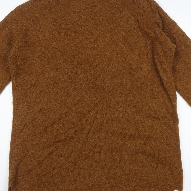 M&S Women Brown L Roll Neck Long Sleeve Knit Tunic Jumper