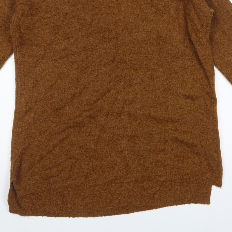 M&S Women Brown L Roll Neck Long Sleeve Knit Tunic Jumper