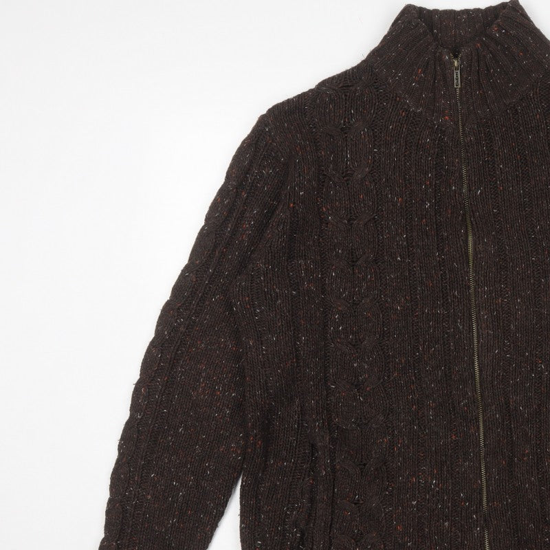 Kickers Men’s Brown L Full Zip Cable Knit Wool Blend Jumper