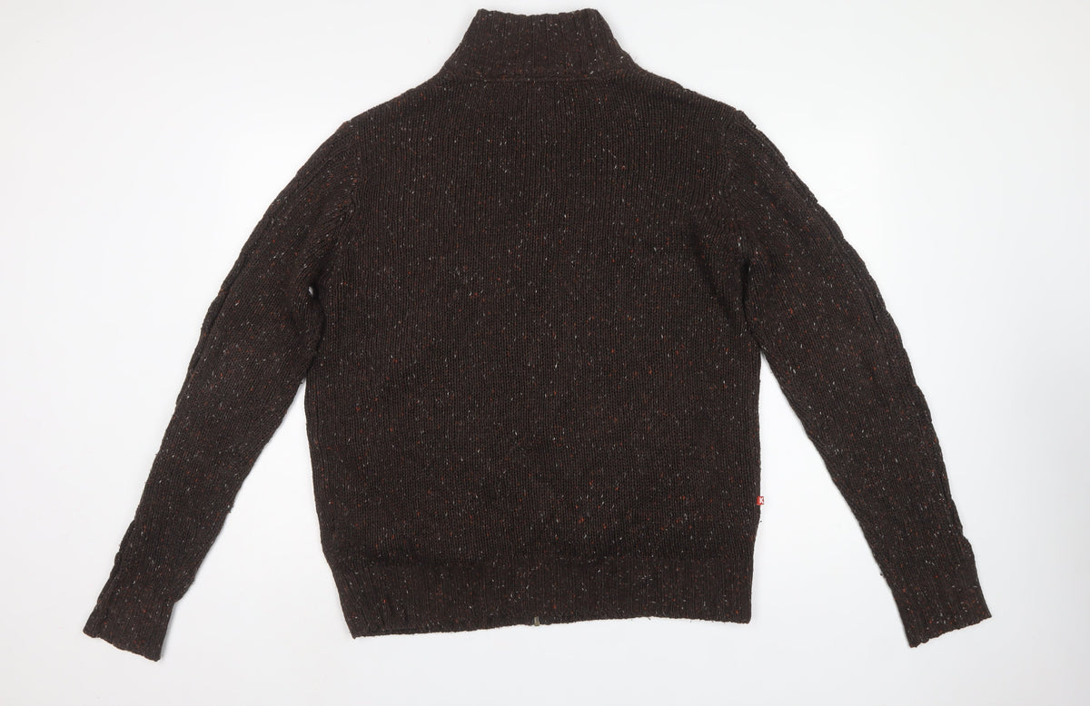 Kickers Men’s Brown L Full Zip Cable Knit Wool Blend Jumper
