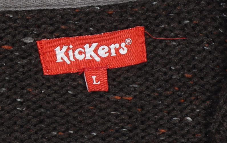 Kickers Men’s Brown L Full Zip Cable Knit Wool Blend Jumper