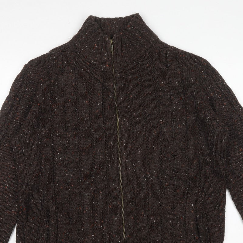 Kickers Men’s Brown L Full Zip Cable Knit Wool Blend Jumper