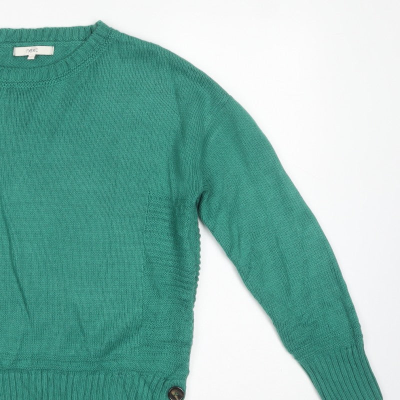 Next Women’s Green UK 14 Crew Neck Button Side Knit Pullover Jumper