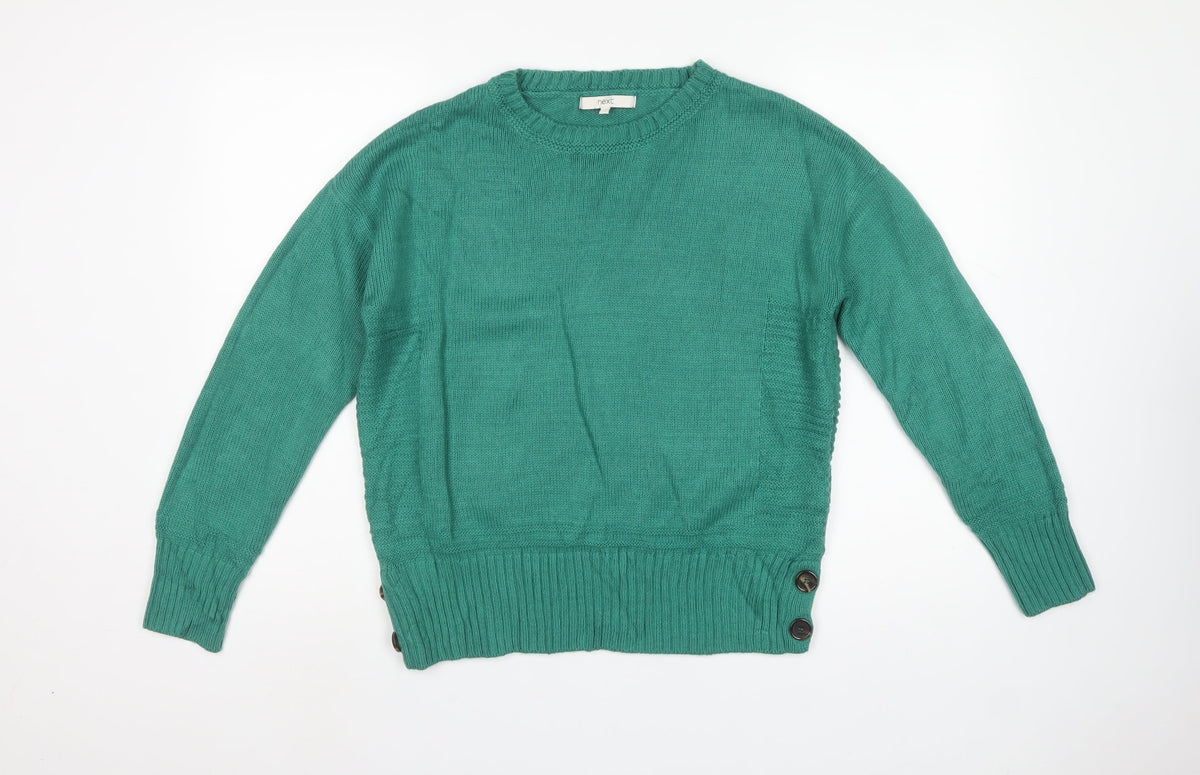 Next Women’s Green UK 14 Crew Neck Button Side Knit Pullover Jumper