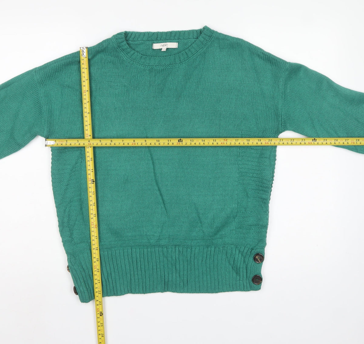 Next Women’s Green UK 14 Crew Neck Button Side Knit Pullover Jumper