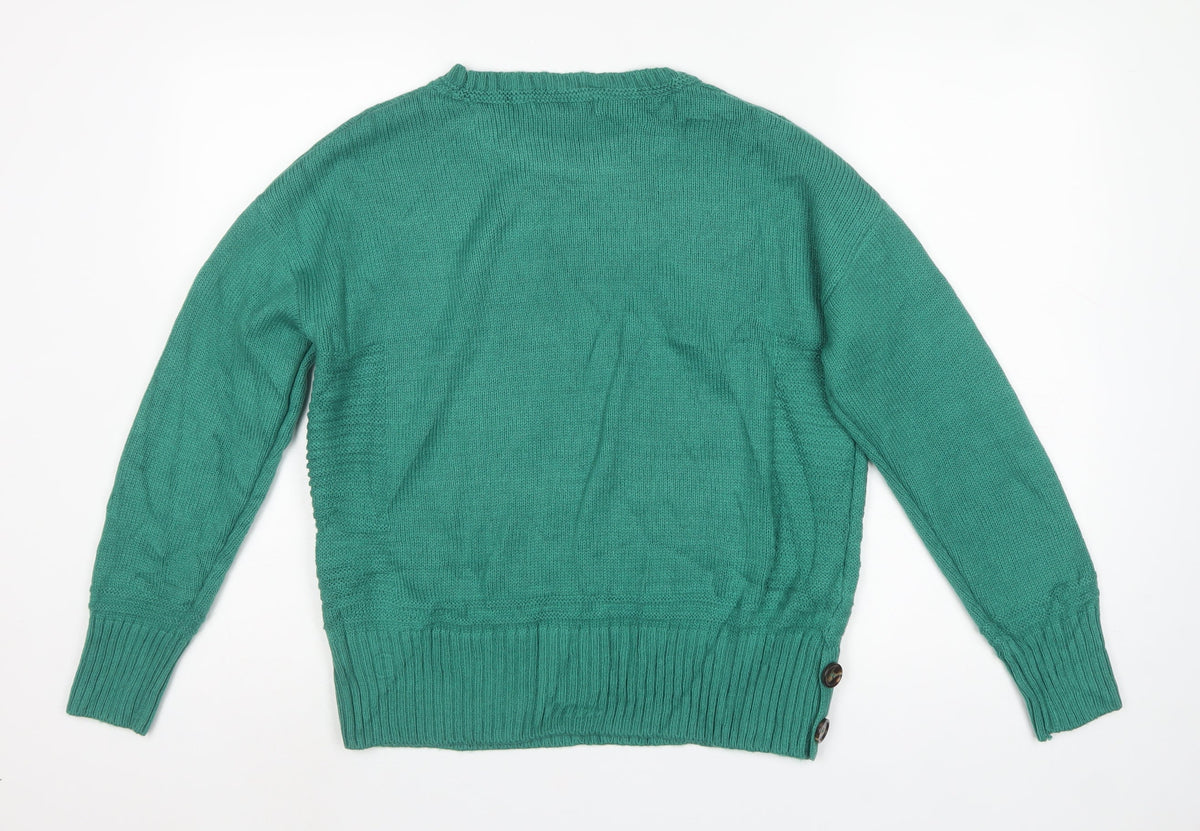 Next Women’s Green UK 14 Crew Neck Button Side Knit Pullover Jumper
