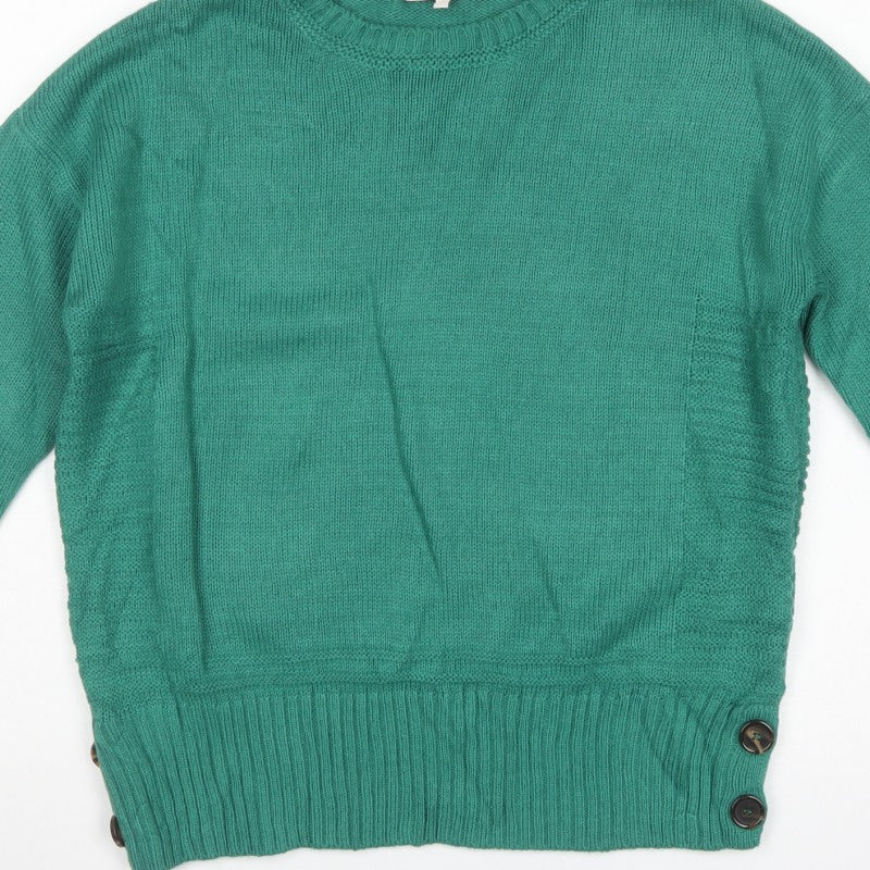 Next Women’s Green UK 14 Crew Neck Button Side Knit Pullover Jumper
