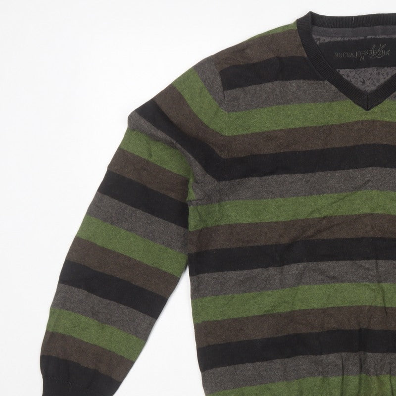 Rocha John Rocha Men’s Multicoloured Striped Cotton V-Neck Jumper M