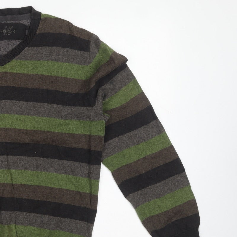 Rocha John Rocha Men’s Multicoloured Striped Cotton V-Neck Jumper M