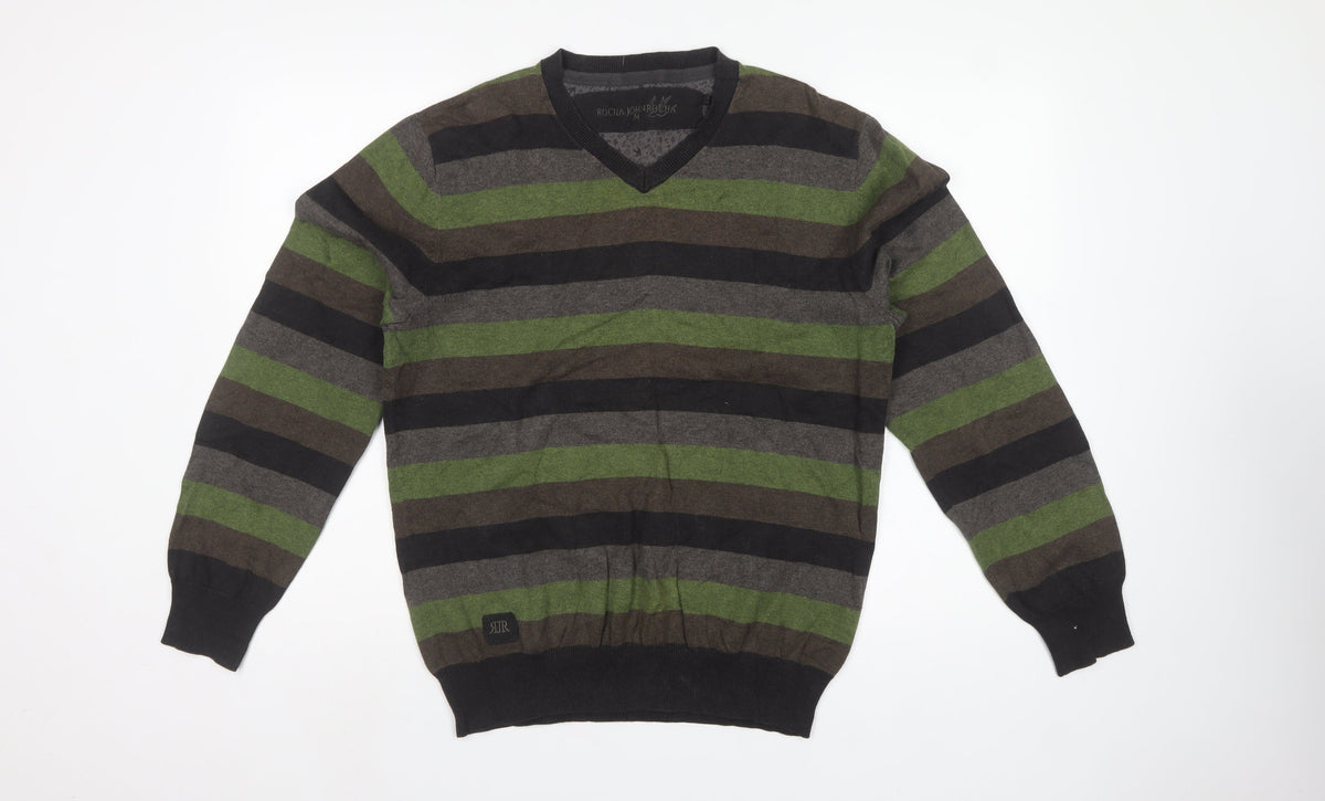 Rocha John Rocha Men’s Multicoloured Striped Cotton V-Neck Jumper M