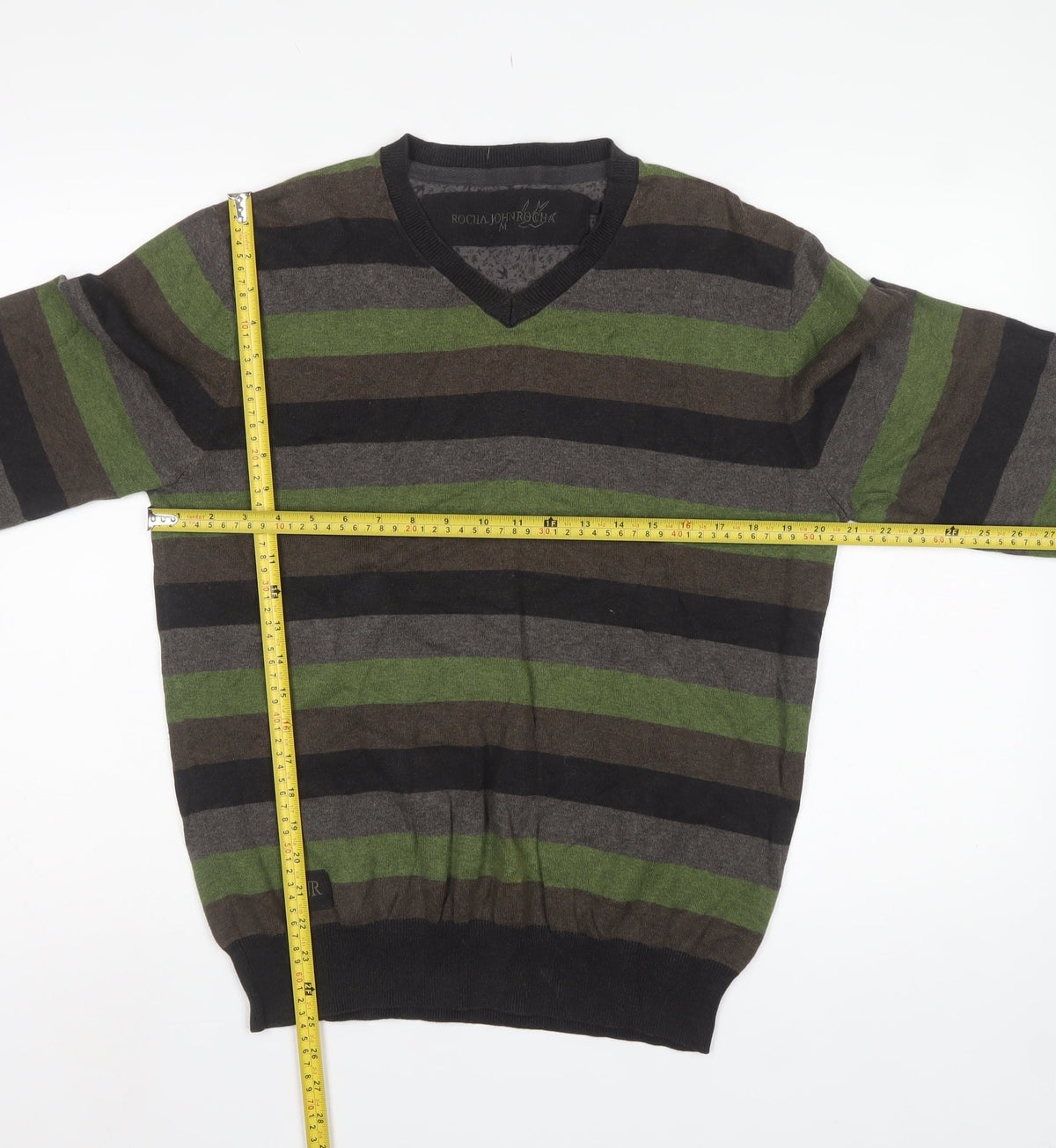 Rocha John Rocha Men’s Multicoloured Striped Cotton V-Neck Jumper M