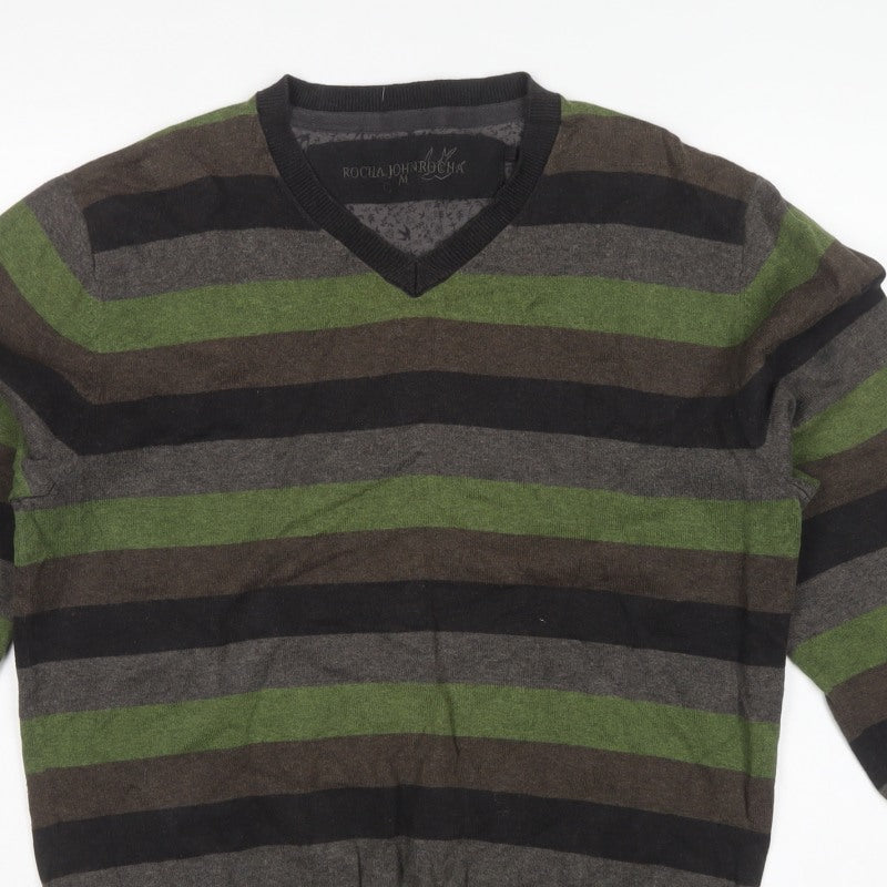 Rocha John Rocha Men’s Multicoloured Striped Cotton V-Neck Jumper M