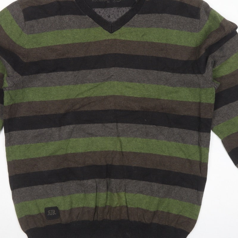 Rocha John Rocha Men’s Multicoloured Striped Cotton V-Neck Jumper M