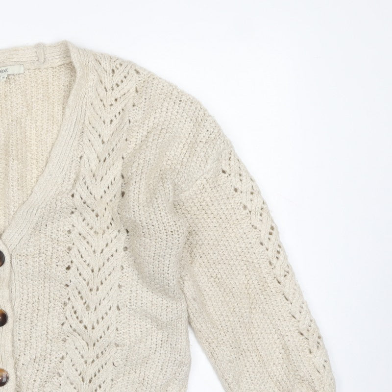 Next Women Ivory UK 16 Chunky Knit V-Neck Button Cardigan