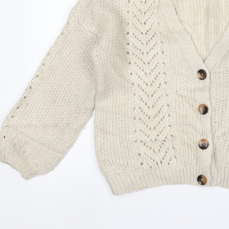 Next Women Ivory UK 16 Chunky Knit V-Neck Button Cardigan