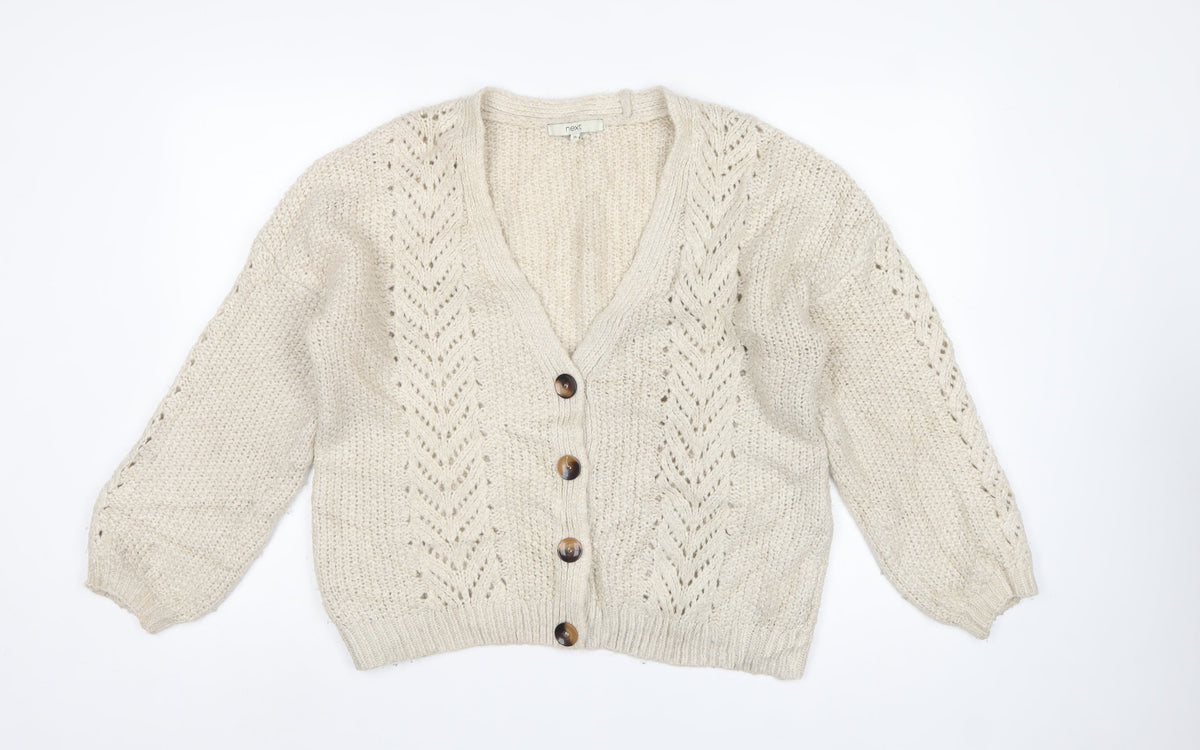 Next Women Ivory UK 16 Chunky Knit V-Neck Button Cardigan
