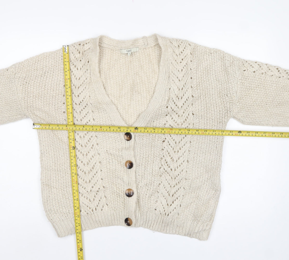 Next Women Ivory UK 16 Chunky Knit V-Neck Button Cardigan