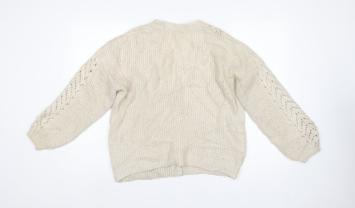Next Women Ivory UK 16 Chunky Knit V-Neck Button Cardigan