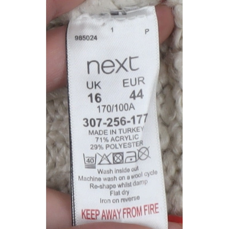 Next Women Ivory UK 16 Chunky Knit V-Neck Button Cardigan