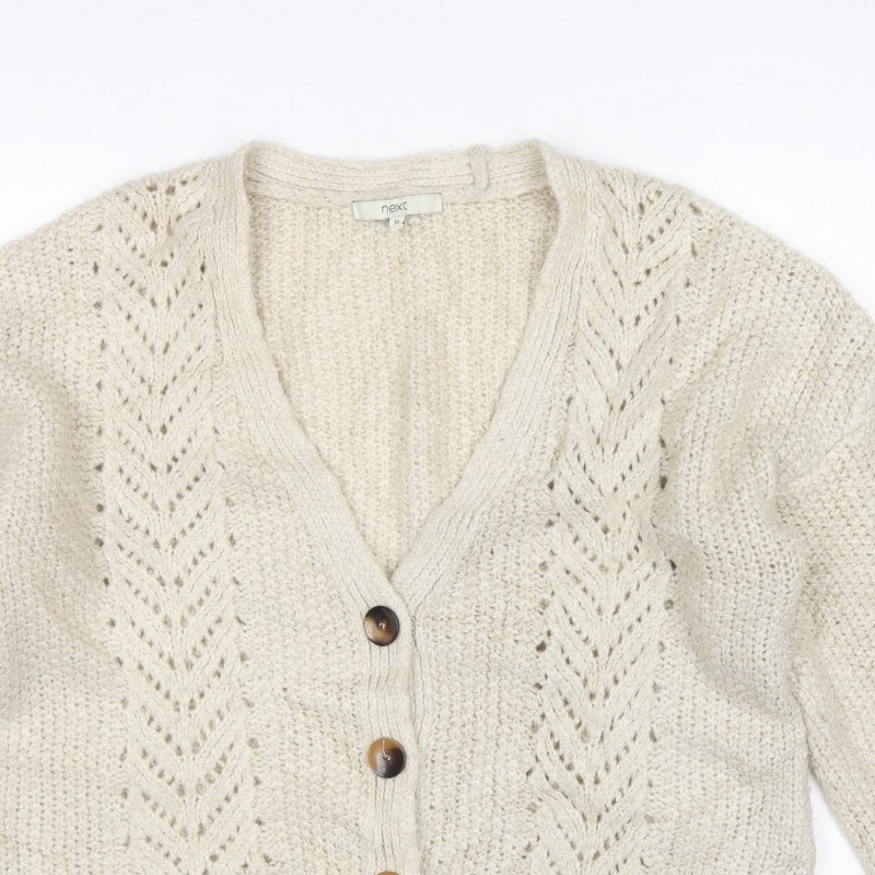 Next Women Ivory UK 16 Chunky Knit V-Neck Button Cardigan