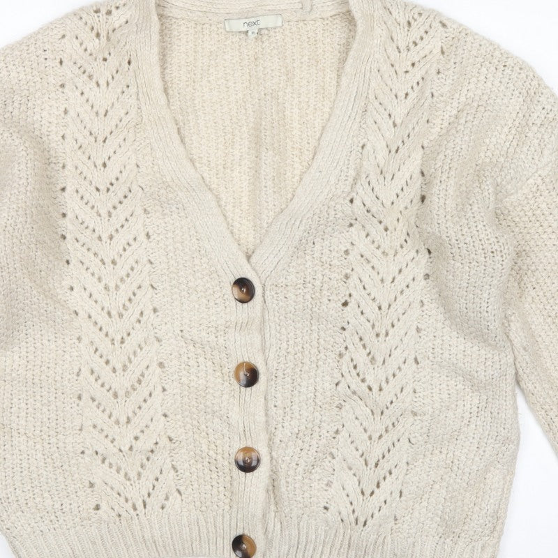 Next Women Ivory UK 16 Chunky Knit V-Neck Button Cardigan