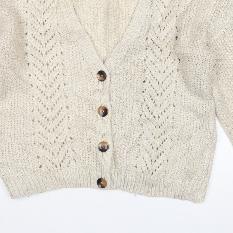 Next Women Ivory UK 16 Chunky Knit V-Neck Button Cardigan