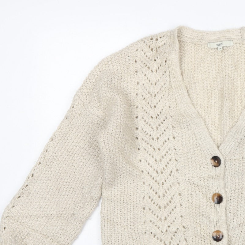 Next Women Ivory UK 16 Chunky Knit V-Neck Button Cardigan
