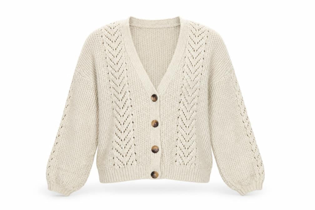 Next Women Ivory UK 16 Chunky Knit V-Neck Button Cardigan