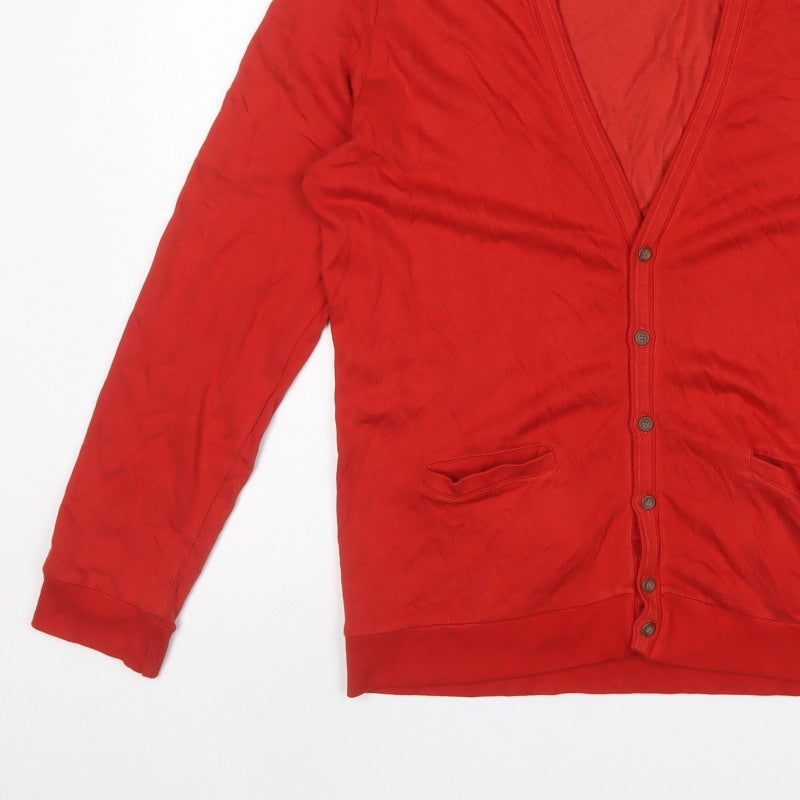 Ted Baker Men’s Red 2XL V-Neck Button Cardigan Cotton Viscose Pockets