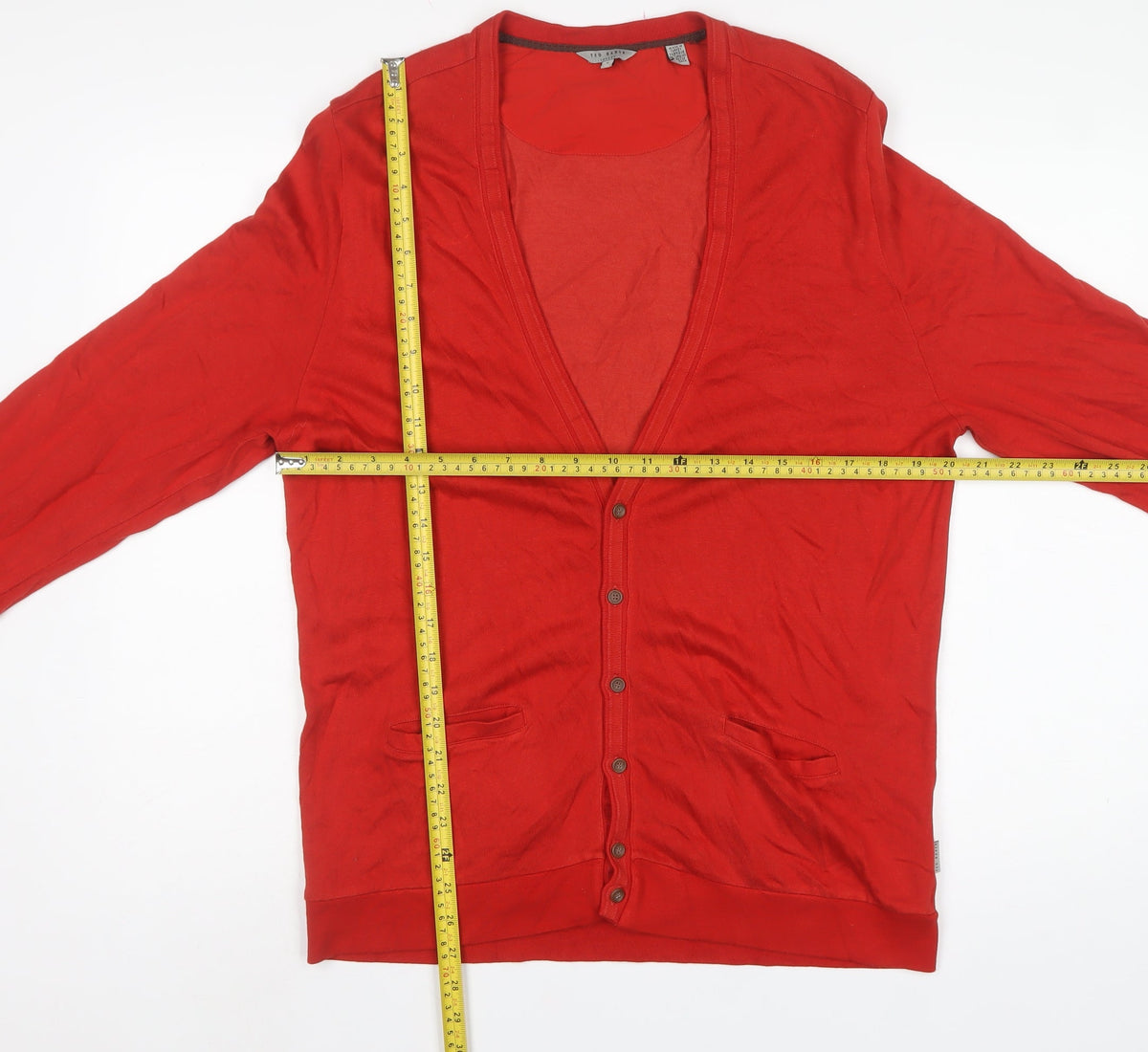 Ted Baker Men’s Red 2XL V-Neck Button Cardigan Cotton Viscose Pockets