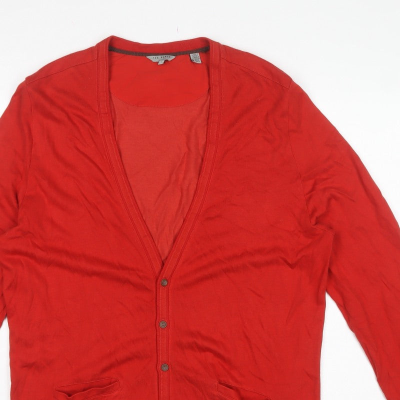 Ted Baker Men’s Red 2XL V-Neck Button Cardigan Cotton Viscose Pockets