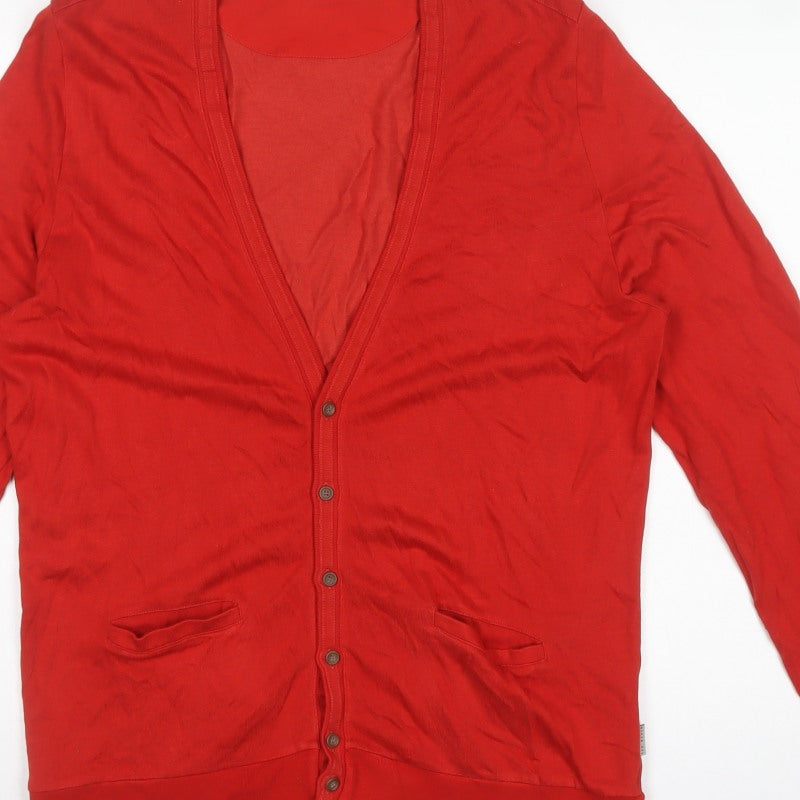 Ted Baker Men’s Red 2XL V-Neck Button Cardigan Cotton Viscose Pockets