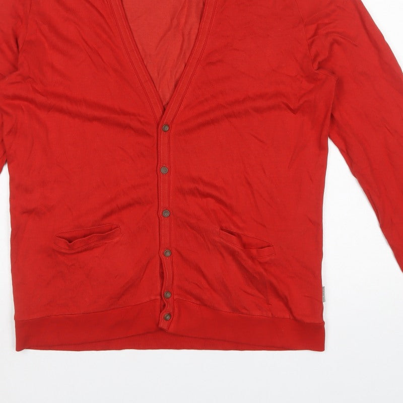 Ted Baker Men’s Red 2XL V-Neck Button Cardigan Cotton Viscose Pockets