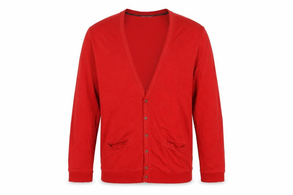 Ted Baker Men’s Red 2XL V-Neck Button Cardigan Cotton Viscose Pockets