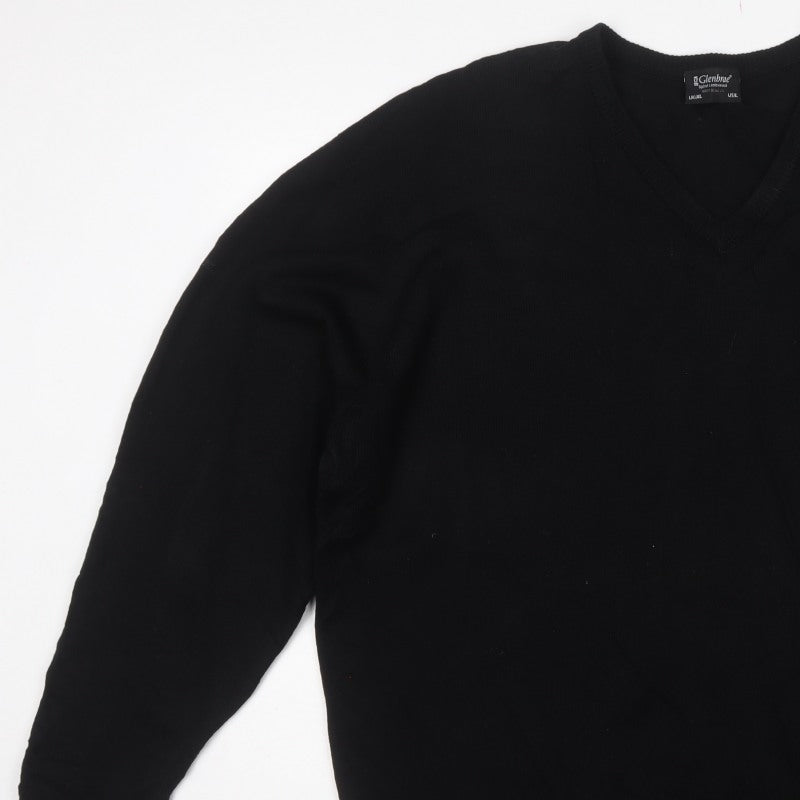Glenbrae Men’s Black XL Merino Lambswool V-Neck Pullover Jumper