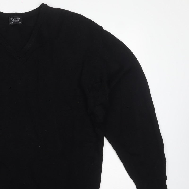 Glenbrae Men’s Black XL Merino Lambswool V-Neck Pullover Jumper