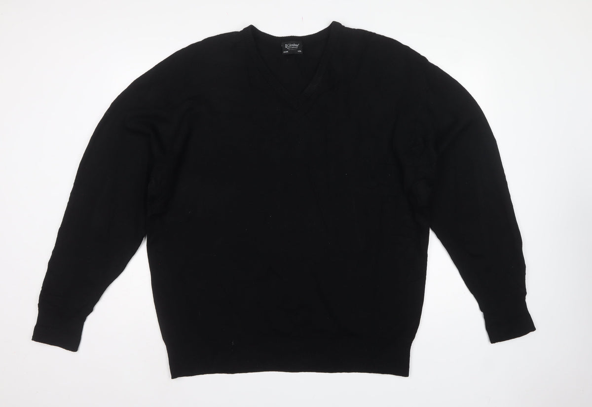 Glenbrae Men’s Black XL Merino Lambswool V-Neck Pullover Jumper