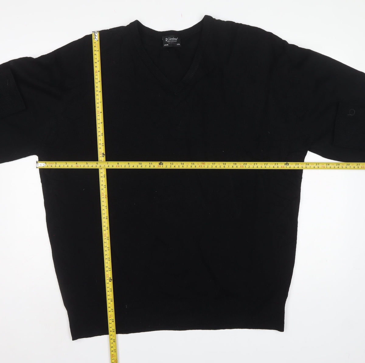 Glenbrae Men’s Black XL Merino Lambswool V-Neck Pullover Jumper