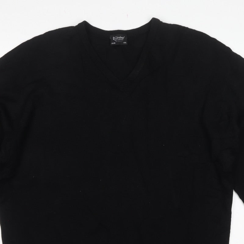 Glenbrae Men’s Black XL Merino Lambswool V-Neck Pullover Jumper
