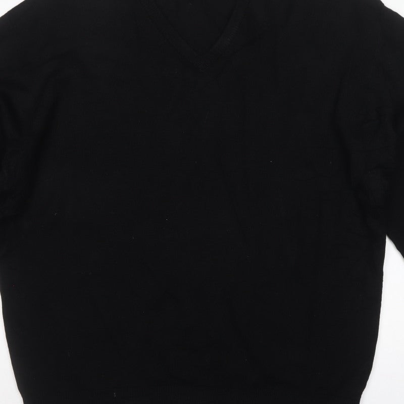 Glenbrae Men’s Black XL Merino Lambswool V-Neck Pullover Jumper