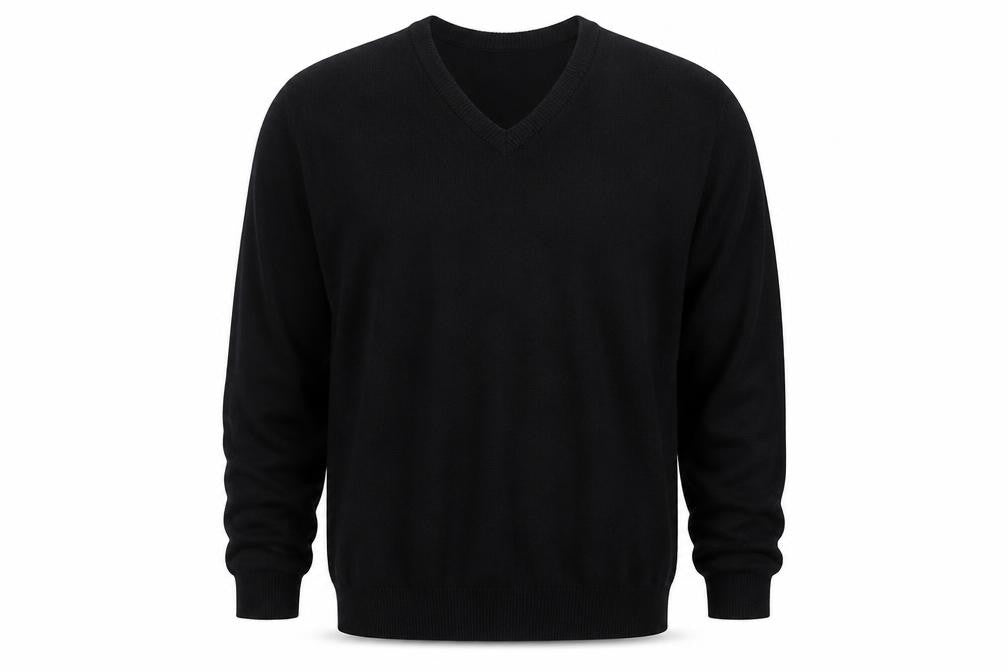 Glenbrae Men’s Black XL Merino Lambswool V-Neck Pullover Jumper