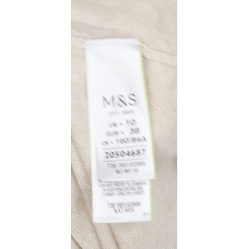 Marks and Spencer Women Beige Size 10 V-Neck Linen Blend Jumper