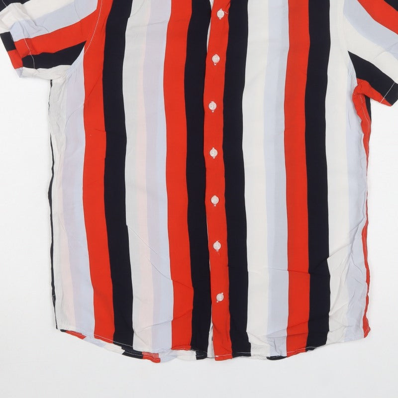 Blend Men’s Multicoloured M Stripe Short Sleeve Viscose Button-Up Shirt