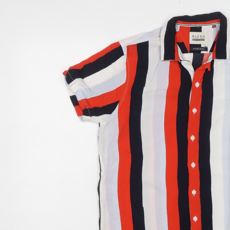 Blend Men’s Multicoloured M Stripe Short Sleeve Viscose Button-Up Shirt